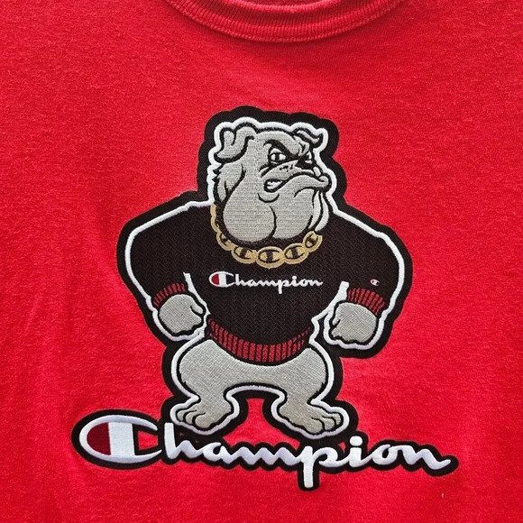 Champion GA Bulldog Crewneck Hip Hop Chain Shirt Adult LG Rare Logo Mascot 90s - Picture 3 of 8